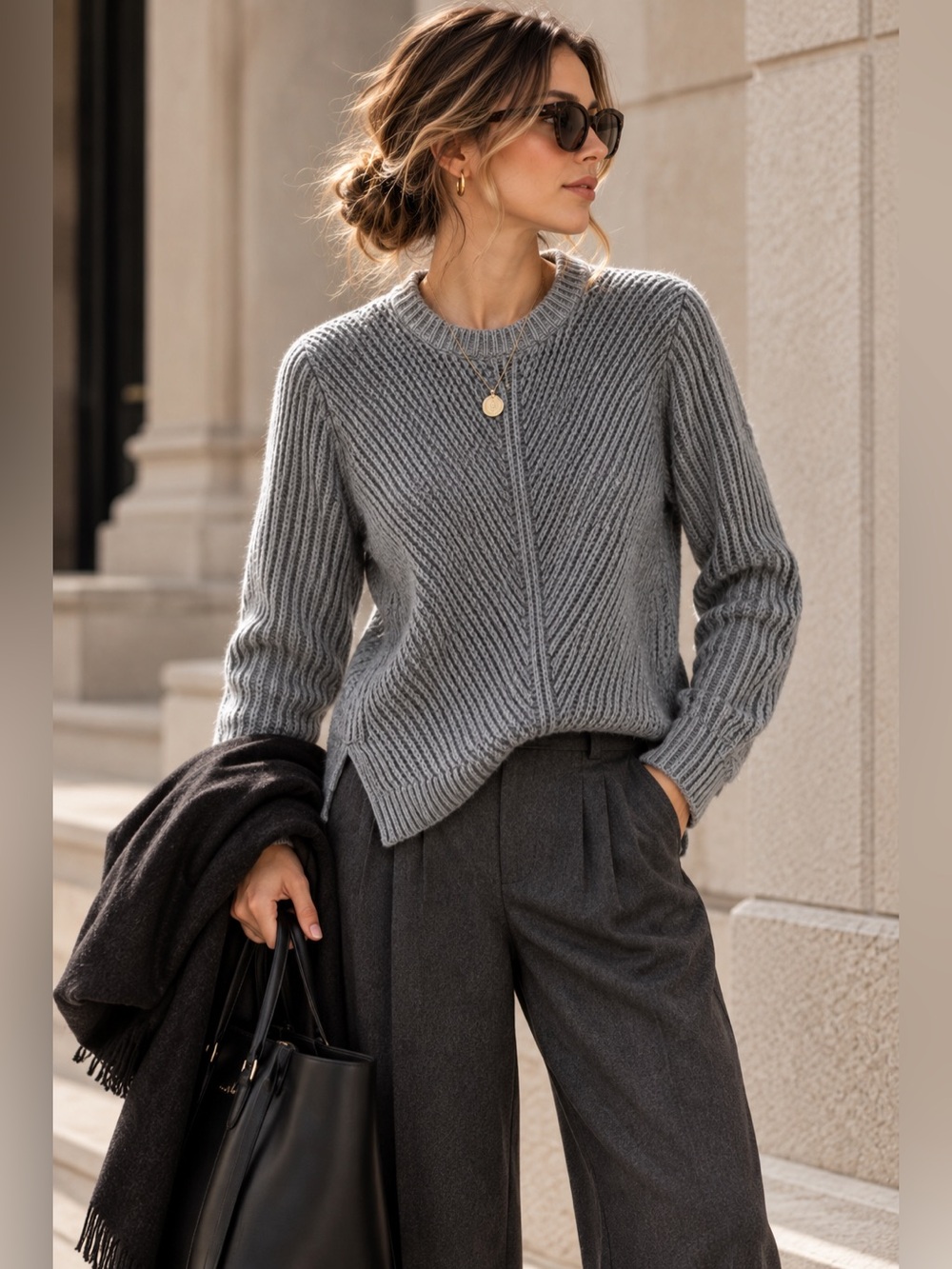 Madewell NWT Gray Cotton Blend Textured Knit Sweater Size L